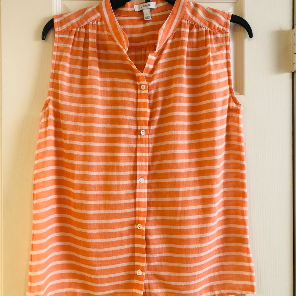 J Crew sleeveless blouse Color orange and white striped Size 2